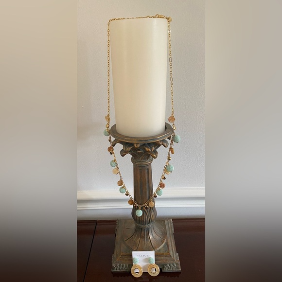 Talbots Gold Colored and Mint Seed Bead Necklace Earring Set - Picture 4 of 7